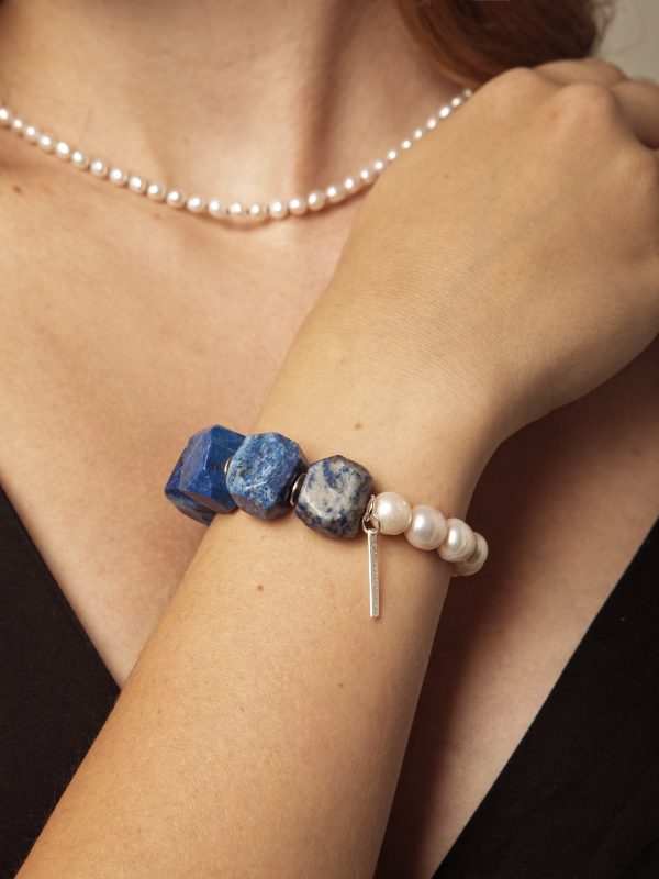 Starrybead Lapis Lazuli & Freshwater Pearl Bracelet - Confidence, Poweful,Stable