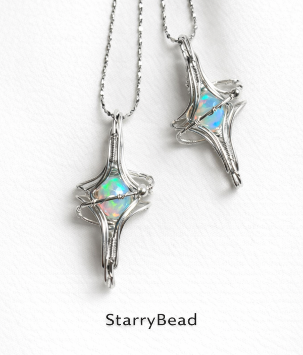 Starrybead 925 Sterling Silver Wire‑Wrapped Opal Healing Necklace | Intuition • Creativity • Emotional Flow