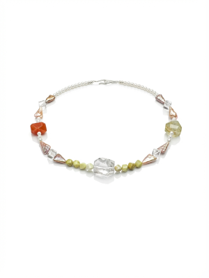 Starrybead Five Gemstones Healing Necklace - Pearl, Citrine, Clear Quartz, Persian Red Agate, Avocado Jasper