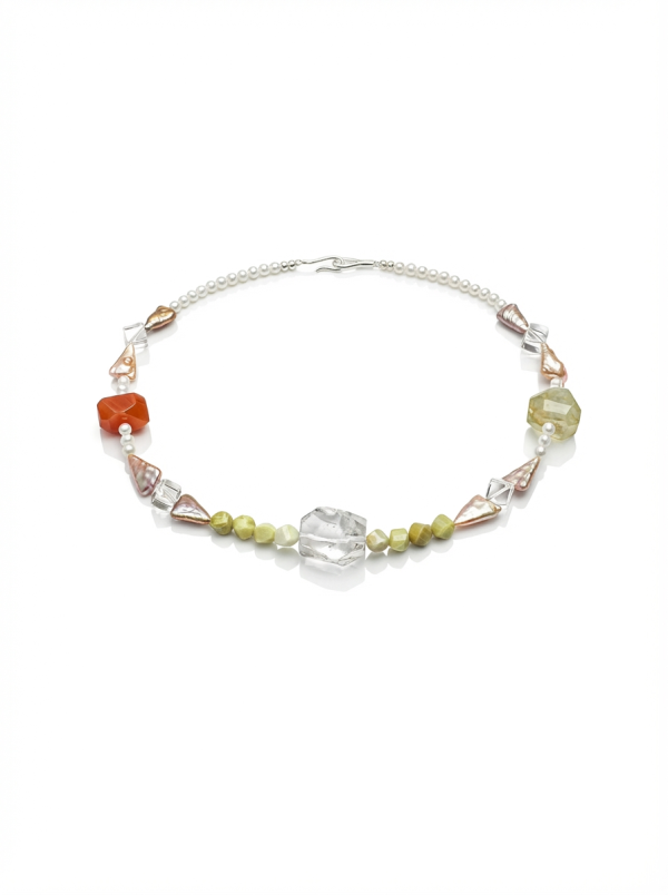 Starrybead Five Gemstones Healing Necklace - Pearl, Citrine, Clear Quartz, Persian Red Agate, Avocado Jasper