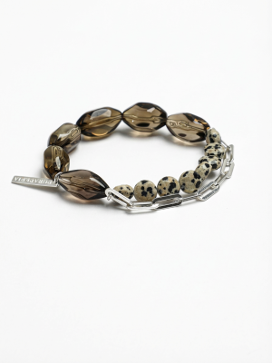 Starrybead Smoky Quartz & Dalmatian Jasper Bracelet - Calm, Structured, Real