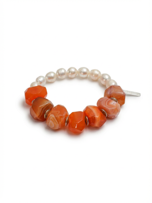 Starrybead Red Persian Agate & Freshwater Pearl Bracelet - Confidence, Poweful,Stable