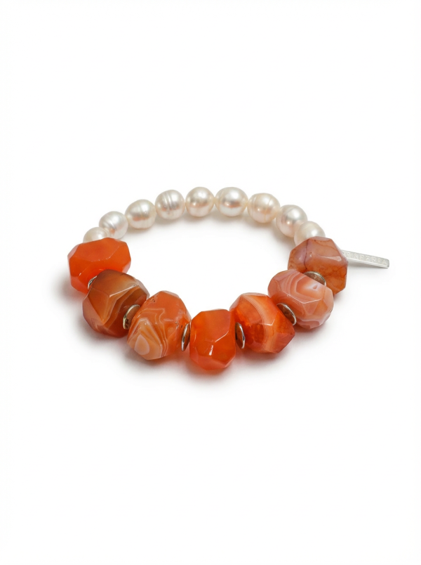 Starrybead Red Persian Agate & Freshwater Pearl Bracelet - Confidence, Poweful,Stable