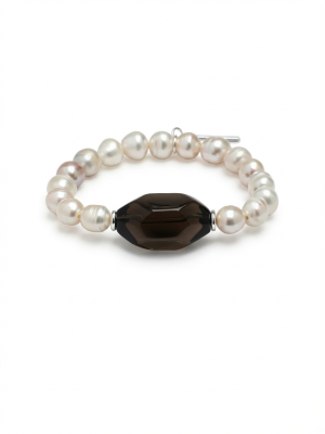 Starrybead Natural Smoky Quartz & Pearl Bracelet - Calm, Soft, Stable