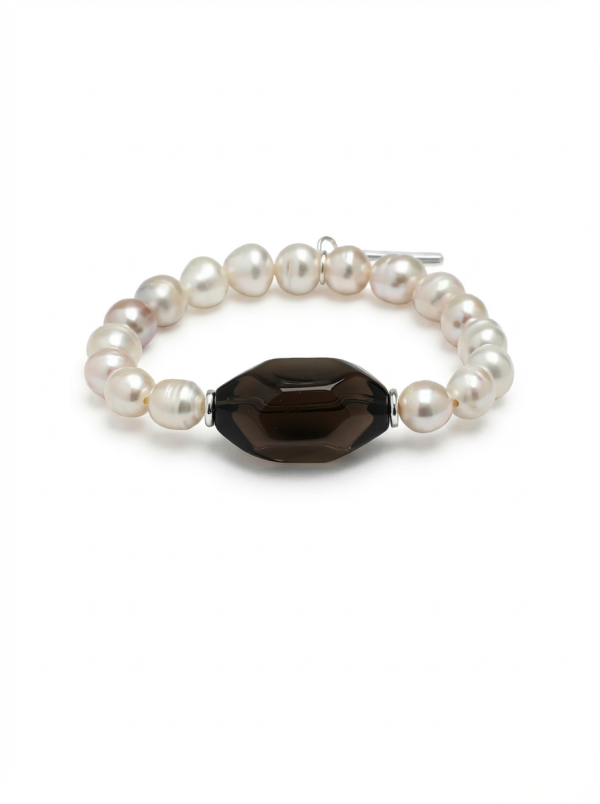 Starrybead Natural Smoky Quartz & Pearl Bracelet - Calm, Soft, Stable
