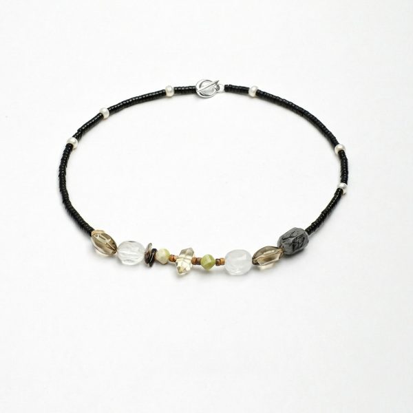 Rooted Abundance: Black Rutilated Quartz, Citrine & Pearl Artisan Necklace