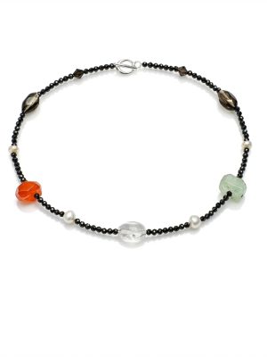 Elemental Harmony: Black Tourmaline, Prehnite & Red Agate Protection Necklace