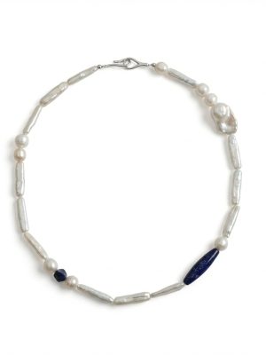 Celestial Wisdom: Lapis Lazuli & Baroque Stick Pearl Healing Necklace