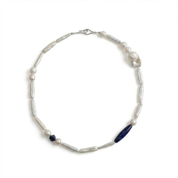 Celestial Wisdom: Lapis Lazuli & Baroque Stick Pearl Healing Necklace