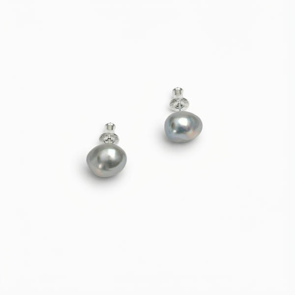 Starrybead Mystic Moon: Natural Grey Baroque Pearl & S925 Silver Healing Studs