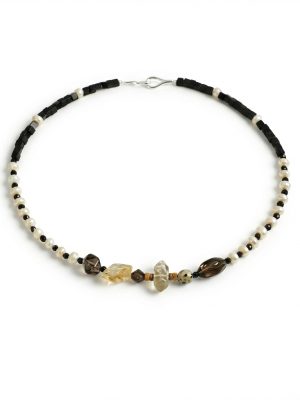 Grounded Radiance: Citrine, Smoky Quartz & Pearl Manifestation Necklace