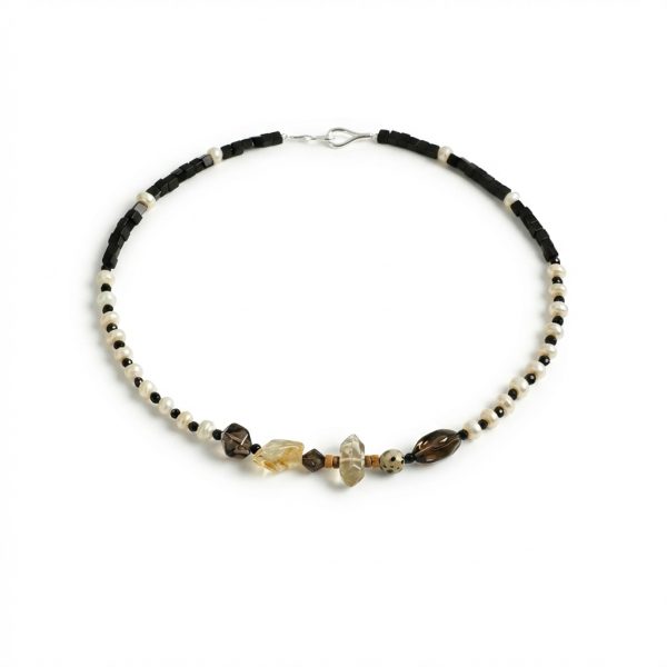 Grounded Radiance: Citrine, Smoky Quartz & Pearl Manifestation Necklace