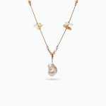 Luminous Tides: Natural Baroque Pearl, Citrine & Grey Moonstone Long Necklace