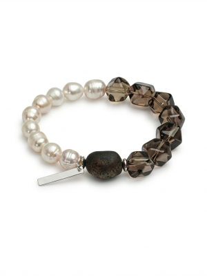Earthly Harmony: Rare Qinan Agarwood, Smoky Quartz & Freshwater Pearl Healing Bracelet