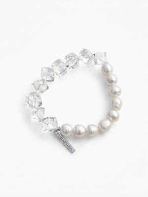 Luminous Clarity: Freshwater Pearl & Geometric Clear Quartz Healing Bracelet