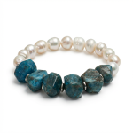 Oceanic Clarity: Raw Blue Apatite & Freshwater Pearl Healing Bracelet