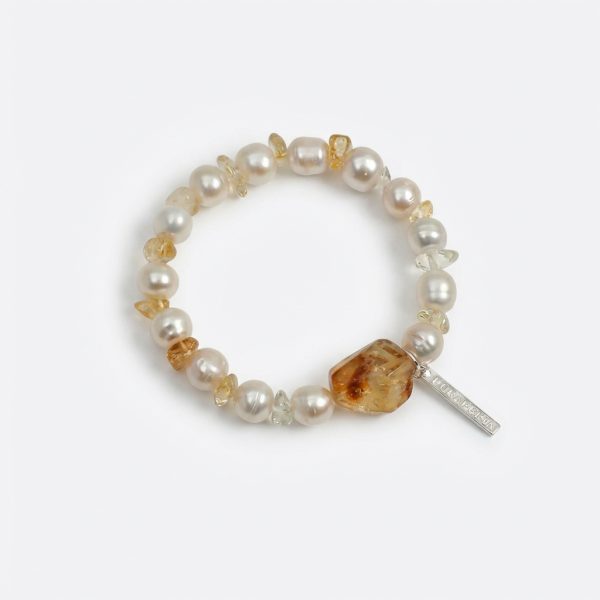 Radiant Abundance: Natural Freeform Citrine & Freshwater Pearl Healing Bracelet