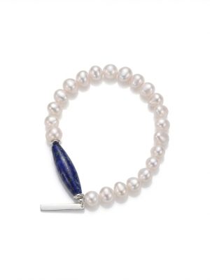 Royal Clarity: Natural Lapis Lazuli & Oval Freshwater Pearl Energy Bracelet