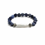 Tranquil Wisdom: Faceted Sodalite & Elongated Baroque Pearl Healing Bracelet