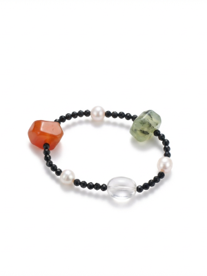 Harmonious Vitality: Prehnite, Persian Red Agate & Black Tourmaline Protection Bracelet