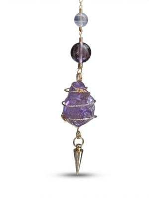Starrybead Amethyst Crystal Pendulum - Natural Purple Amethyst Dowsing Pendulum Necklace, Calming Energy, Intuition & Spiritual Protection