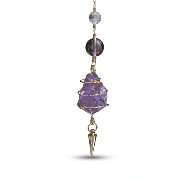 Starrybead Amethyst Crystal Pendulum - Natural Purple Amethyst Dowsing Pendulum Necklace, Calming Energy, Intuition & Spiritual Protection