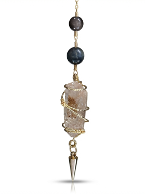 Starrybead Red Mud Skeleton Quartz Crystal Pendulum - Healing Dowsing Pendulum for Meditation, Grounding & Energy Cleansing