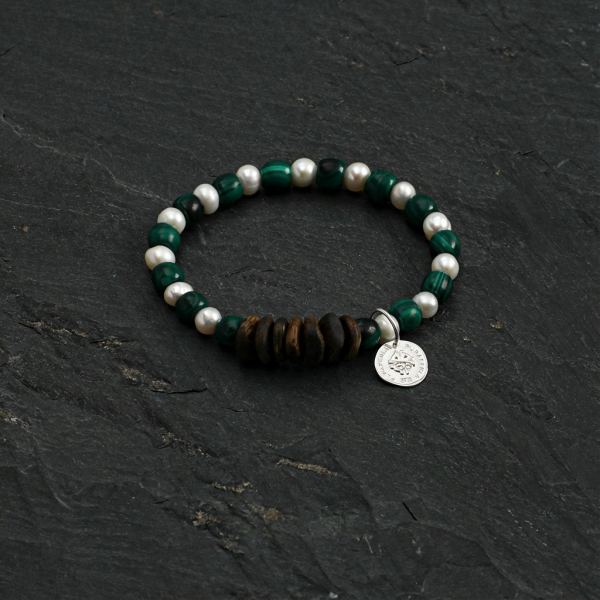 Grounded Harmony: Natural Malachite, Rare Agarwood & Freshwater Pearl Bracelet