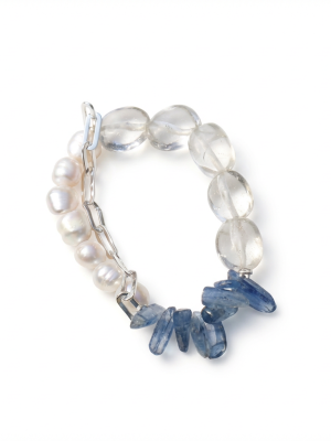 Celestial Tides: Natural Pearl, Blue Kyanite & Freeform Quartz Healing Bracelet