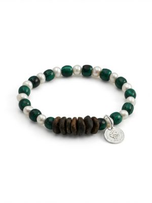Grounded Harmony: Natural Malachite, Rare Agarwood & Freshwater Pearl Bracelet