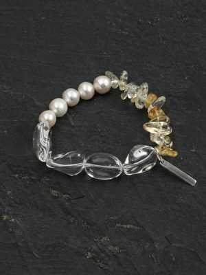 Freshwater Pearl, Citrine & Freeform Quartz Healing Bracelet: Luminous Clarity