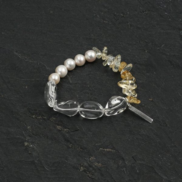 Freshwater Pearl, Citrine & Freeform Quartz Healing Bracelet: Luminous Clarity