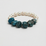 Oceanic Clarity: Raw Blue Apatite & Freshwater Pearl Healing Bracelet