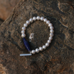 Royal Clarity: Natural Lapis Lazuli & Oval Freshwater Pearl Energy Bracelet