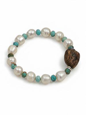 Natural Baroque Pearl, Turquoise & Agarwood Healing Bracelet: Ancient Serenity