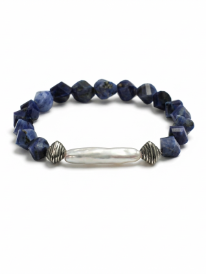 Tranquil Wisdom: Faceted Sodalite & Elongated Baroque Pearl Healing Bracelet