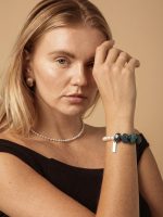 Oceanic Clarity: Raw Blue Apatite & Freshwater Pearl Healing Bracelet