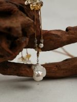 Luminous Tides: Natural Baroque Pearl, Citrine & Grey Moonstone Long Necklace