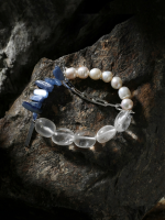 Celestial Tides: Natural Pearl, Blue Kyanite & Freeform Quartz Healing Bracelet