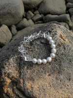 Luminous Clarity: Freshwater Pearl & Geometric Clear Quartz Healing Bracelet