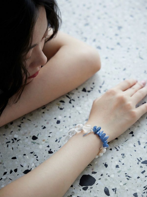 Celestial Tides: Natural Pearl, Blue Kyanite & Freeform Quartz Healing Bracelet