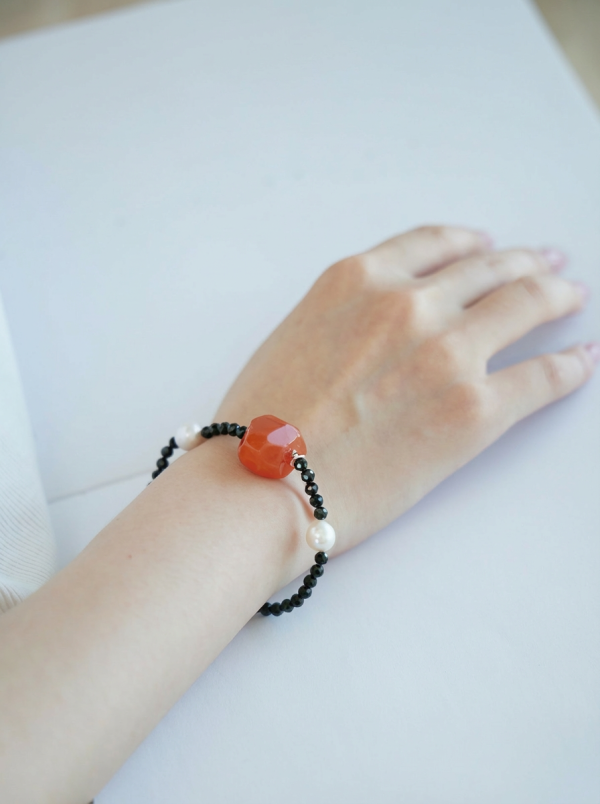 Harmonious Vitality: Prehnite, Persian Red Agate & Black Tourmaline Protection Bracelet