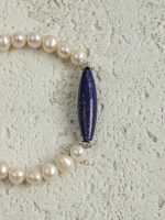 Royal Clarity: Natural Lapis Lazuli & Oval Freshwater Pearl Energy Bracelet
