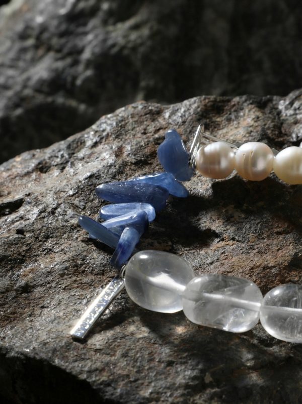 Celestial Tides: Natural Pearl, Blue Kyanite & Freeform Quartz Healing Bracelet