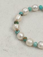 Natural Baroque Pearl, Turquoise & Agarwood Healing Bracelet: Ancient Serenity
