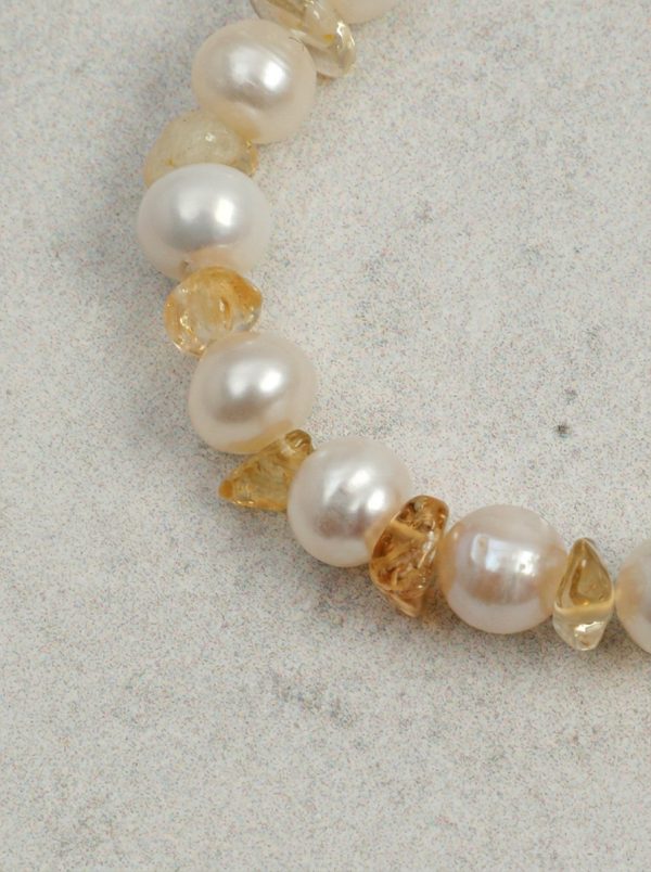 Radiant Abundance: Natural Freeform Citrine & Freshwater Pearl Healing Bracelet
