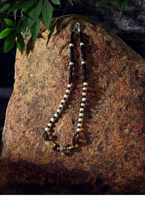 Grounded Radiance: Citrine, Smoky Quartz & Pearl Manifestation Necklace