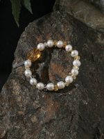 Radiant Abundance: Natural Freeform Citrine & Freshwater Pearl Healing Bracelet