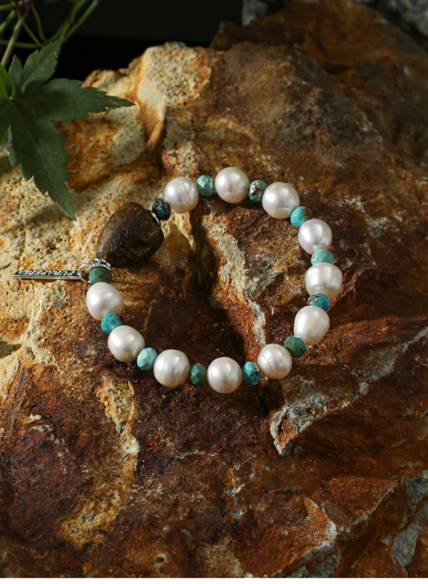 Natural Baroque Pearl, Turquoise & Agarwood Healing Bracelet: Ancient Serenity