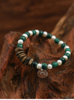 Grounded Harmony: Natural Malachite, Rare Agarwood & Freshwater Pearl Bracelet